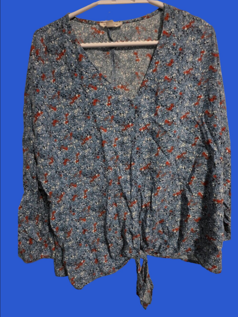 4/$67 Deal! beachlunchlounge Light Blue Floral Tie-Front Blouse